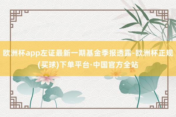 欧洲杯app左证最新一期基金季报透露-欧洲杯正规(买球)下单平台·中国官方全站